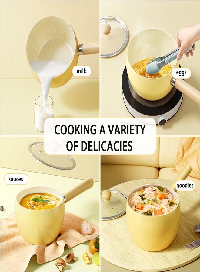JUSTUP Soup Pan with Lid, 6.3 Inch Ceramic Coating Cooking Pot Saucepan with Wooden Handle, Healthy Milk Pot Cookware Suitable for Multiple Stoves (Yellow) - Image 2